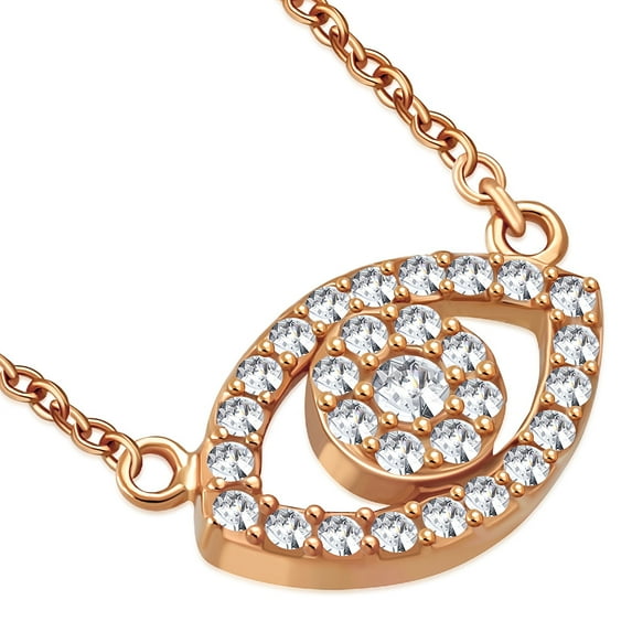 925 Sterling Silver White CZ Womens Evil Eye Hamsa Pendant Necklace
