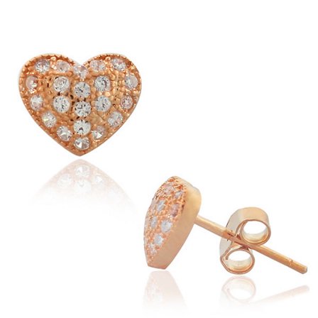 925 Sterling Silver White CZ Womens Love Heart-Shaped Stud Earrings