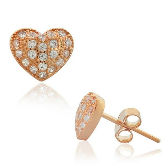925 Sterling Silver White CZ Womens Love Heart-Shaped Stud Earrings