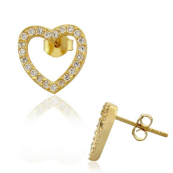 925 Sterling Silver White CZ Womens Open Love Heart-Shaped Stud Earrings
