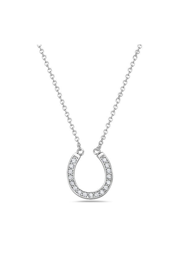 925 Sterling Silver White CZ Womens Horseshoe Pendant Necklace with Chain