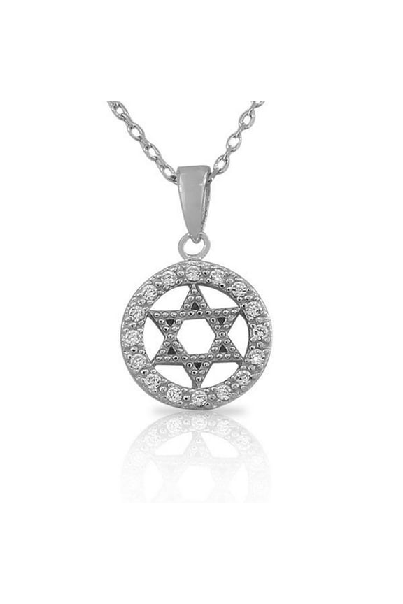925 Sterling Silver White CZ Womens Jewish Star of David Pendant Necklace
