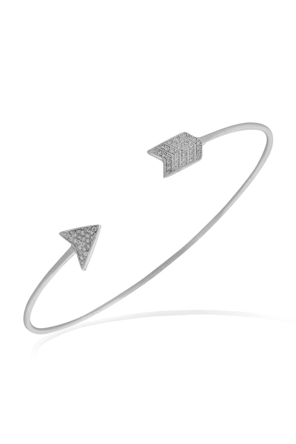 925 Sterling Silver White Clear CZ Arrow Open End Bangle Bracelet