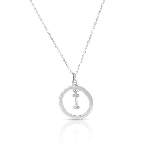 925 Sterling Silver White Clear CZ Circle Letter Initial Pendant Necklace, 18" - I