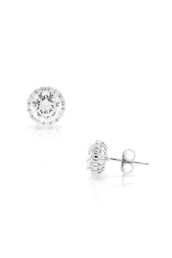 925 Sterling Silver White Clear CZ Classic Stud Earrings