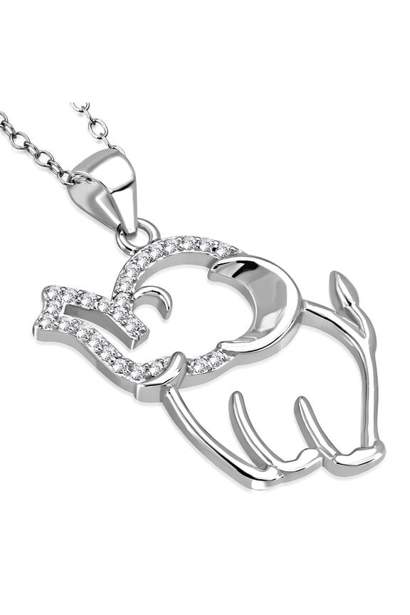 925 Sterling Silver White Clear CZ Cut-Out Elephant Charm Pendant Necklace, 18"