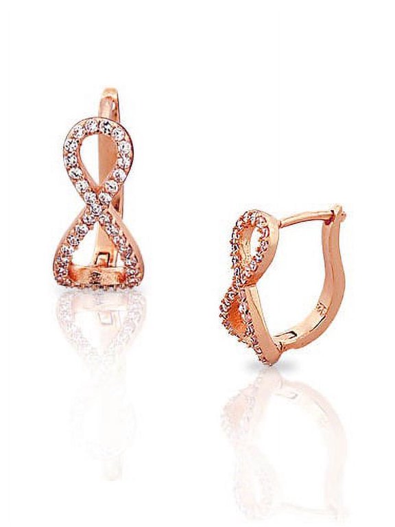 925 Sterling Silver White Clear CZ Infinity Hoop Huggie Latch Back Earrings