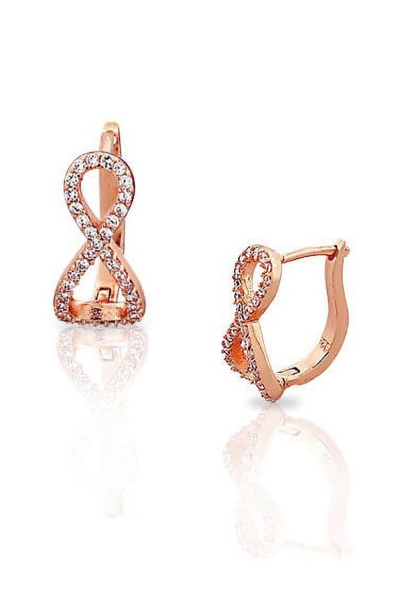 925 Sterling Silver White Clear CZ Infinity Hoop Huggie Latch Back Earrings