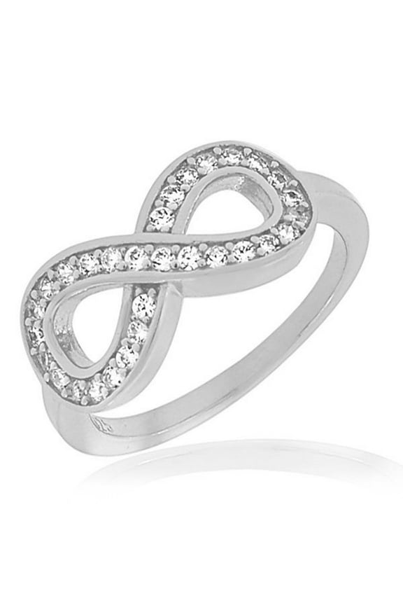 925 Sterling Silver White Clear CZ Infinity Ring Band - Size 9