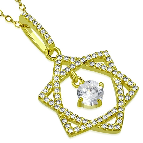 925 Sterling Silver White Clear CZ Jewish Star of David Pendant Necklace, 18"