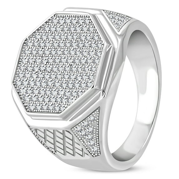 925 Sterling Silver White Clear CZ Large Statement Cocktail Mens Ring Band