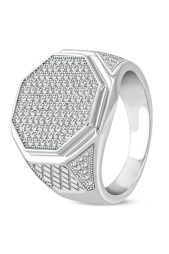 925 Sterling Silver White Clear CZ Large Statement Cocktail Mens Ring Band