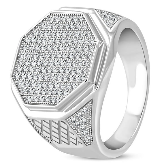 925 Sterling Silver White Clear CZ Large Statement Cocktail Men's Ring Band