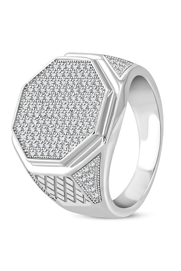 925 Sterling Silver White Clear CZ Large Statement Cocktail Men's Ring Band