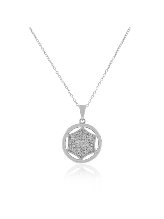 925 Sterling Silver White Clear CZ Round Pendant Necklace, 18"