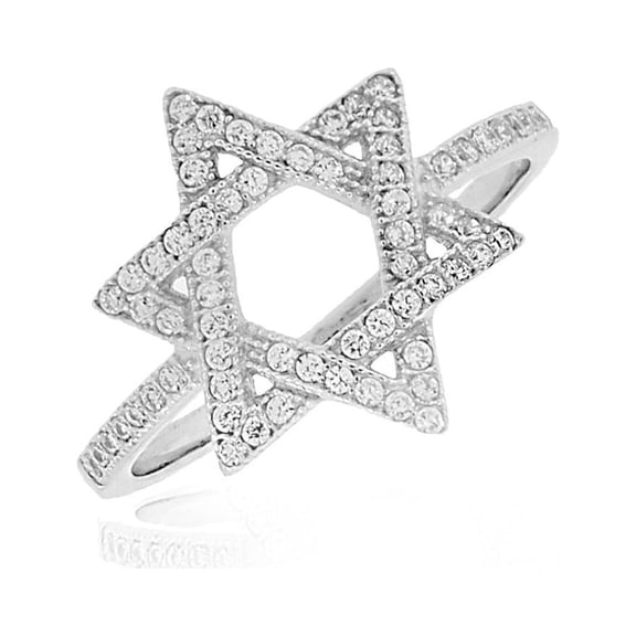 925 Sterling Silver White Clear CZ Star of David Ring Band - Size 5