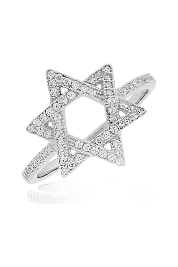 925 Sterling Silver White Clear CZ Star of David Ring Band - Size 9