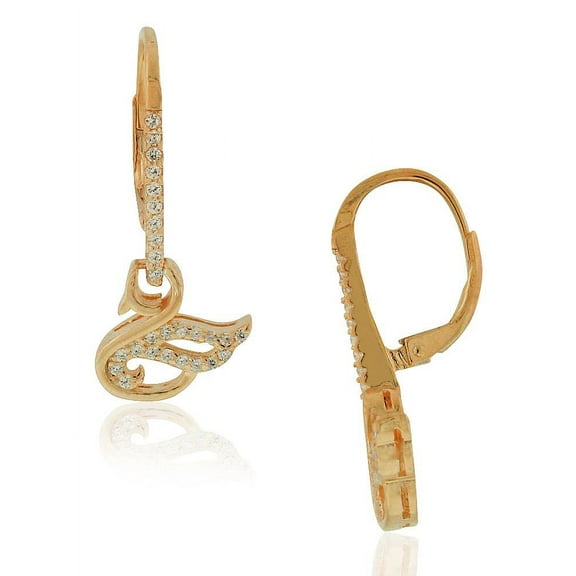 925 Sterling Silver White Clear CZ Swan Bird Drop Dangle Earrings, 1.15"