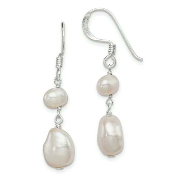 925 Sterling Silver White FW Cultured Pearl Dangle Earrings