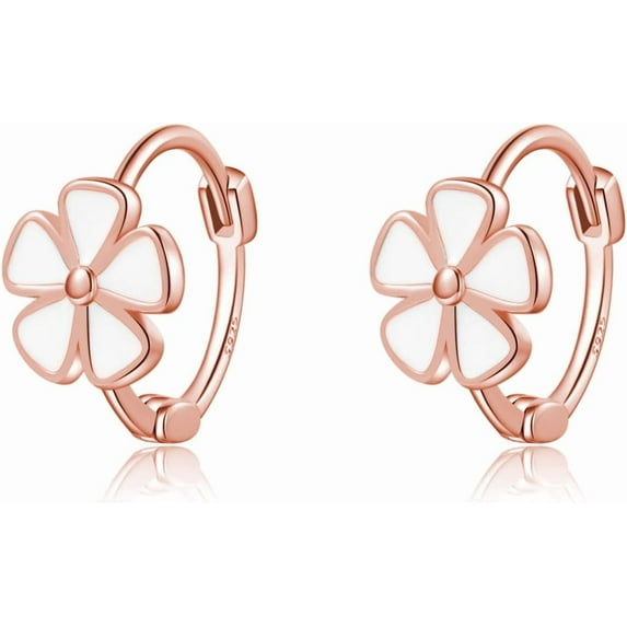 925 Sterling Silver White Flower Hoop Earrings Huggie for Women Teens Small Daisy Hoop Earrings Summer Earrings