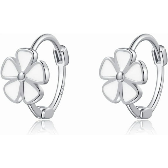 925 Sterling Silver White Flower Hoop Earrings Huggie for Women Teens Small Daisy Hoop Earrings Summer Earrings
