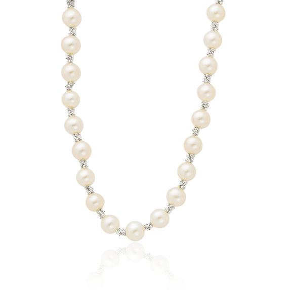 925 Sterling Silver 6mm White Round Freshwater Cultured Pearl Necklace Chain