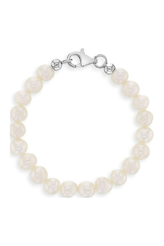 925 Sterling Silver White Freshwater Pearl Bracelet for Toddler Girls 4.5"