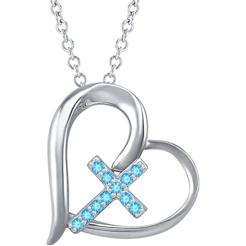 Morgan & Paige Blue Topaz Cross Necklace – Sterling Silver With Swiss & London Blue Topaz Stones, 18" Chain