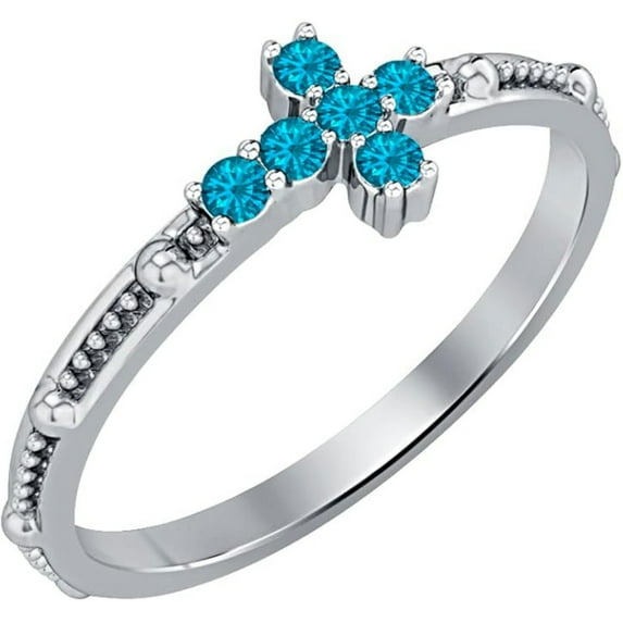 925 Sterling Silver White Gold Plated Blue Topaz Ring - Women's Christmas Gift