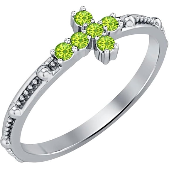 925 Sterling Silver White Gold Plated Green Peridot Ring - Women's Christmas Gift