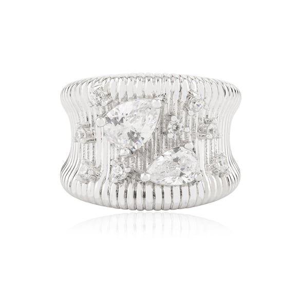 925 Sterling Silver White Gold Plated Stackable Cubic Zirconia Ring for Women, Size 8