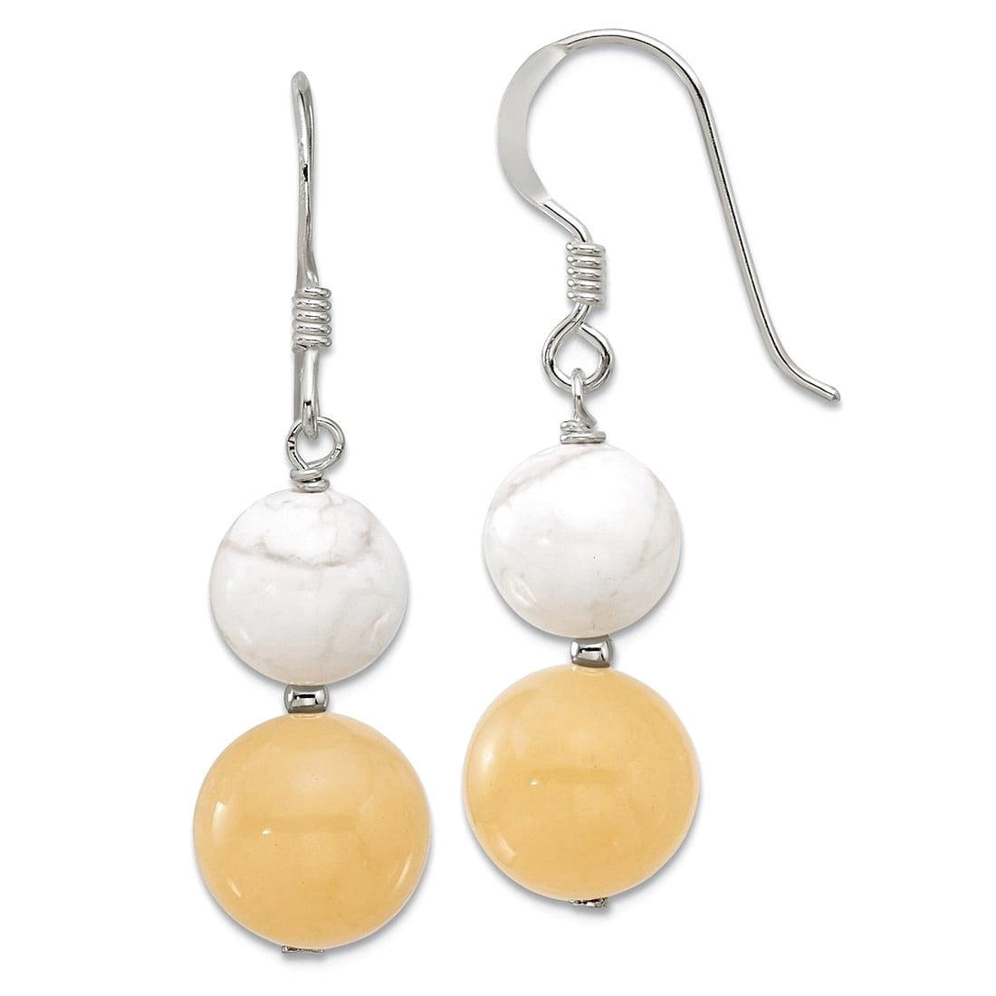 925 Sterling Silver White Howlite Yellow Dyed Jade Shepherd Hook Earrings 39x10.5mm Wide Stud Earring for Women