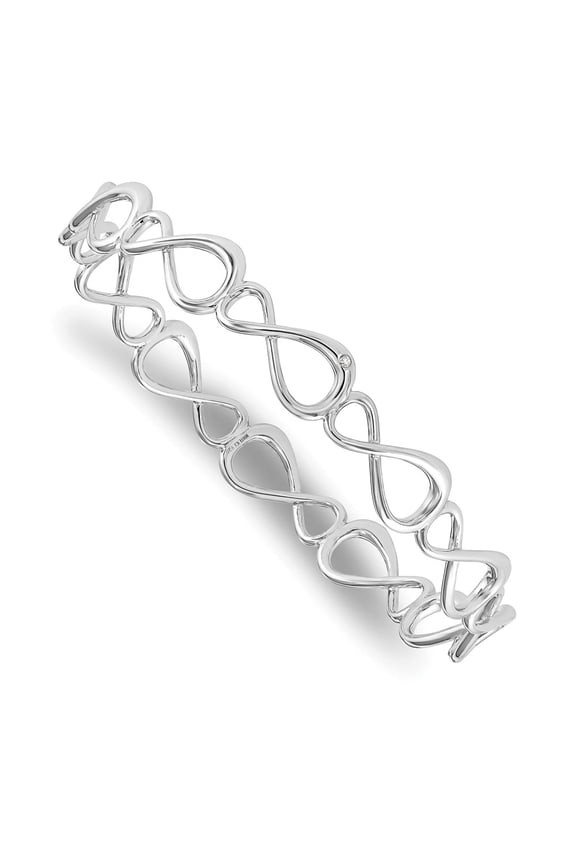 925 Sterling Silver White Ice .01ct Diamond Infinity Symbol Bangle; for Adults and Teens; for Women and Men