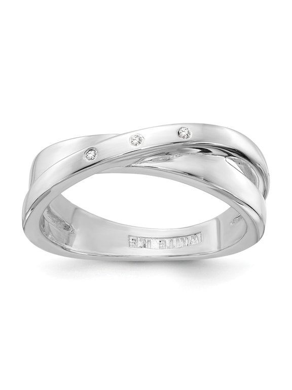 925 Sterling Silver White Ice .03ct Diamond Crossover Ring Size: 6; for Adults and Teens; for Women and Men