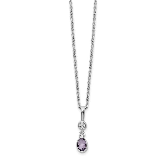 925 Sterling Silver White Ice Amethyst and Diamond Necklace; 18 inch; Lobster Clasp; for Adults and Teens; for Women and Men