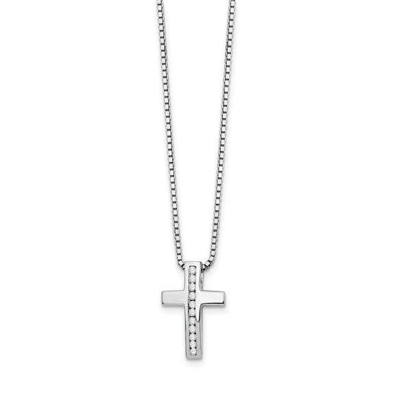 925 Sterling Silver White Ice Diamond Cross Slide Pendant Necklace; 18 inch; for Adults and Teens; for Women and Men