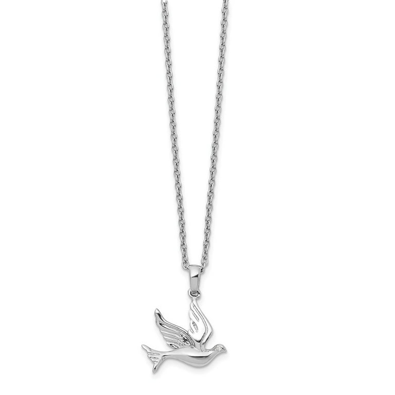 Sterling Silver White Ice Diamond Dove Pendant Necklace Sterling Silver White Ice Diamond Dove Pendant Necklace