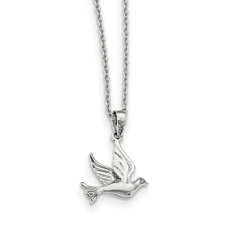 Sterling Silver White Ice Diamond Dove Pendant Necklace Sterling Silver White Ice Diamond Dove Pendant Necklace