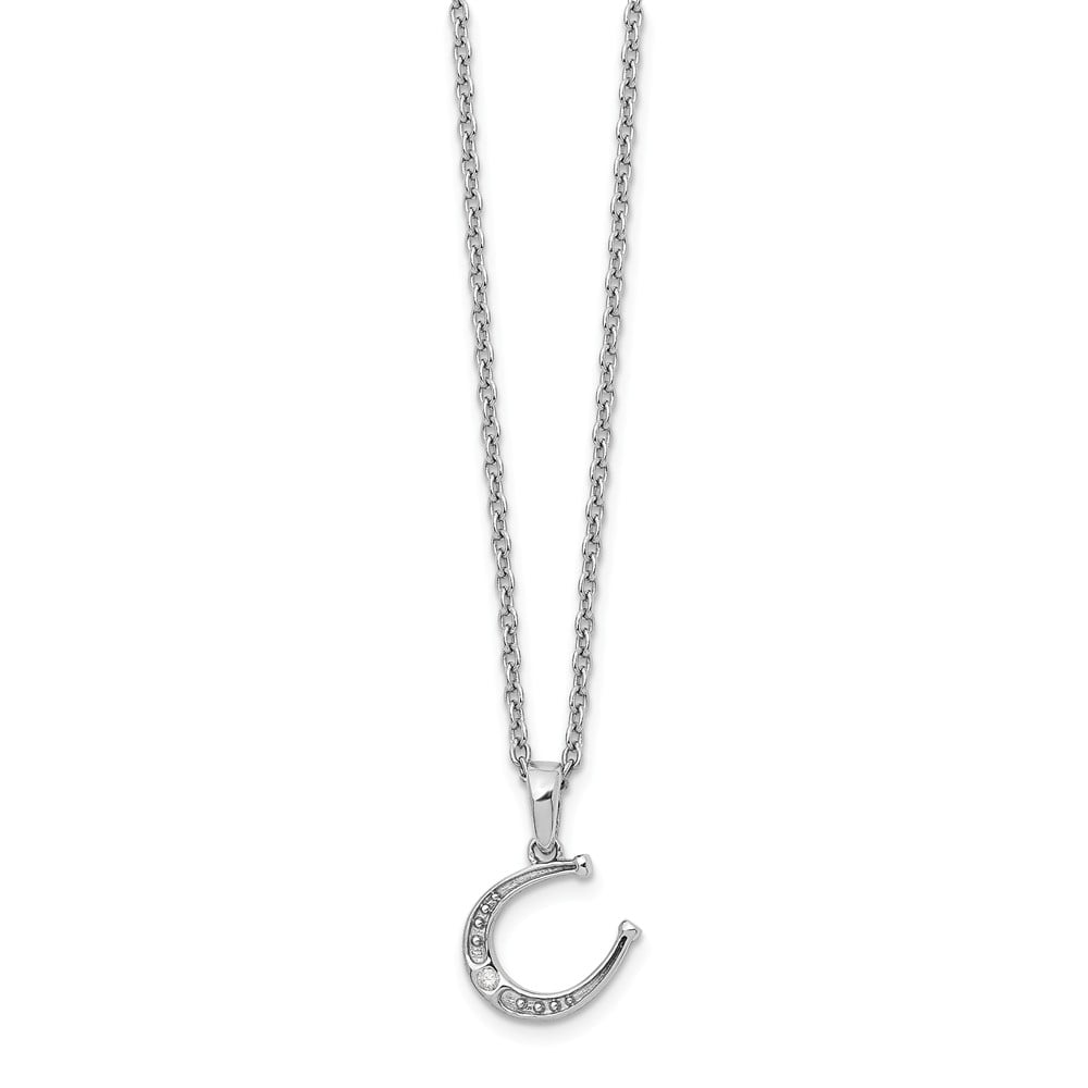 CZ Lucky Double Horseshoe Necklace Sterling Silver - Eleganzia Jewelry