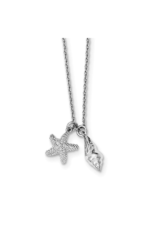 925 Sterling Silver White Ice Diamond Shell 18in With 2in EXT Necklace; 18 inch; for Adults and Teens; for Women and Men