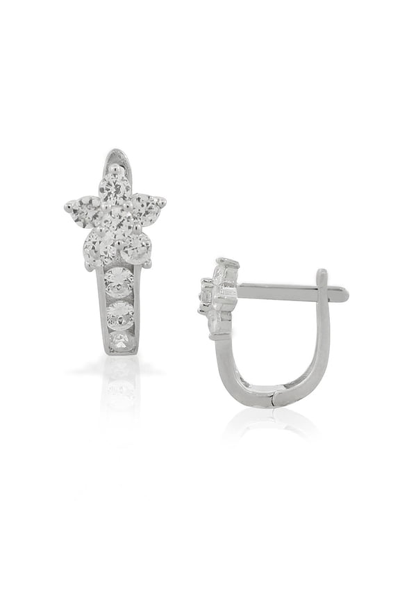 Sterling Silver White Multicolor CZ Flower Hoop Huggie Small Earrings