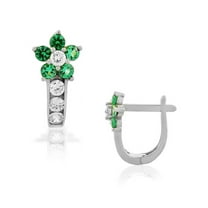 925 Sterling Silver White Multicolor CZ Flower Hoop Huggie Small Earrings