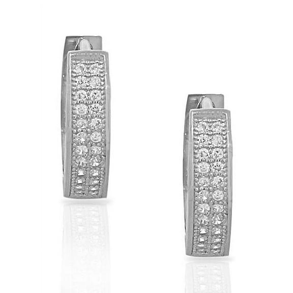 925 Sterling Silver White Round CZ Hoop Huggie Earrings