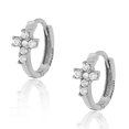 thumbnail image 1 of 925 Sterling Silver White Round CZ Religious Latin Cross Womens Hoop Huggie Earrings, 1 of 2