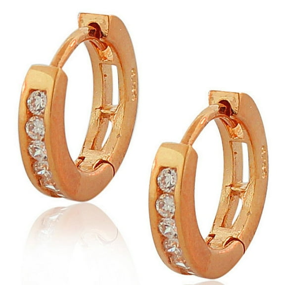 925 Sterling Silver White Round CZ Womens Hoop Huggie Earrings