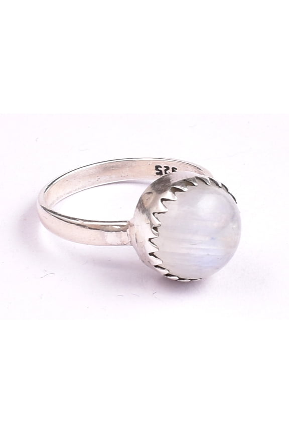 925 Sterling Silver White Round Moonstone Handmade Ring Women For Gift Birthday