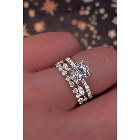 925 Sterling Silver White Sapphire Diamond Engagement Bridal Wedding Ring Set