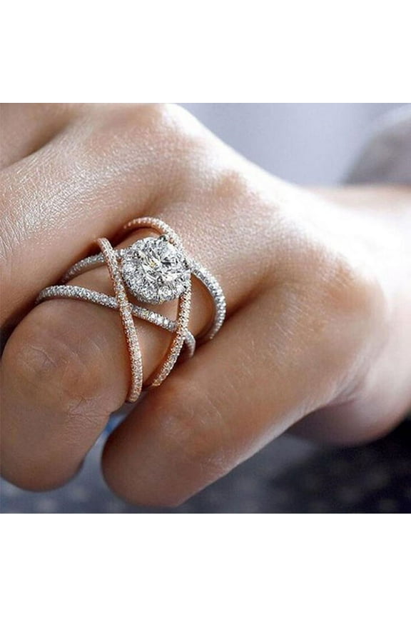 925 Sterling Silver White Sapphire Diamond Rose Gold Twisted Ring