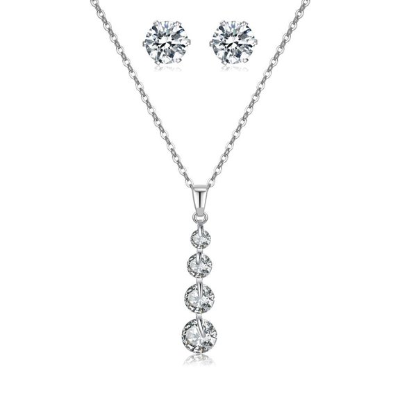 925 Sterling Silver White Zirconia Pendant and Earrings Jewelry Set For Women ( Gemstone Birthstone, with 18 Inch Chain)2PCS