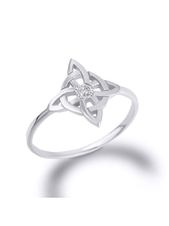 .925 Sterling Silver Wiccan Witch Knot Pagan Cubic Zirconia Ring (Size 9)